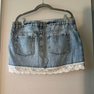 Urban Outfitters Blue Denim Skirt with White Lace Trim